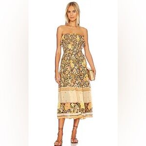 NWT - Spell Hibiscus Lane Strapless Flutter Midi Dress - SM